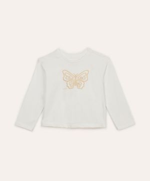 blusa de algodão infantil manga longa borboleta branca