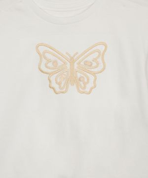 blusa de algodão infantil manga longa borboleta branca