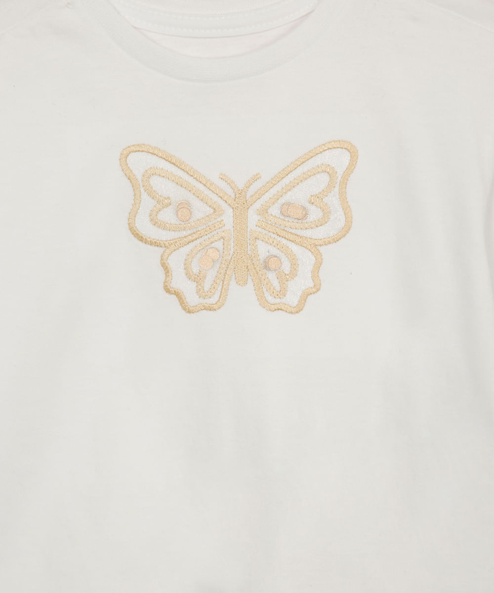 blusa de algodão infantil manga longa borboleta branca