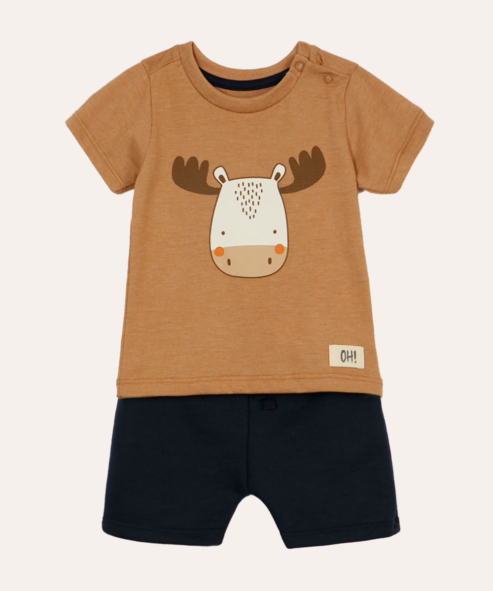 conjunto de algodão infantil curto alce marrom