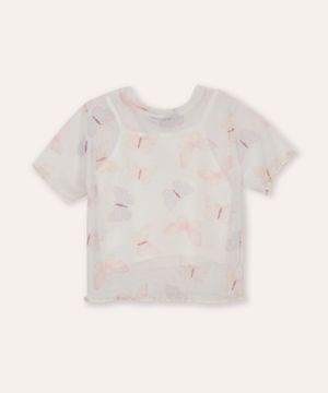 blusa de tule infantil manga curta borboleta off white