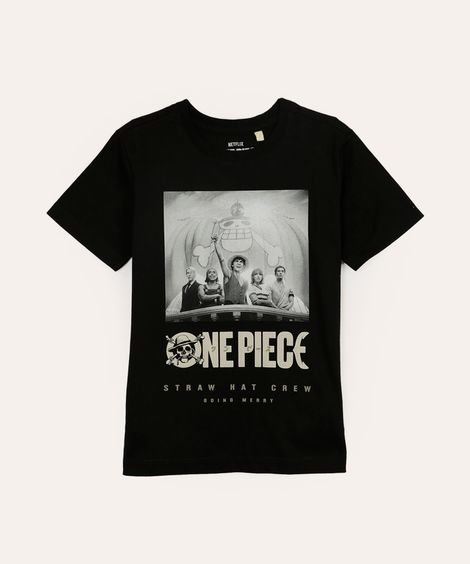 camiseta de algodão infantil one piece preto