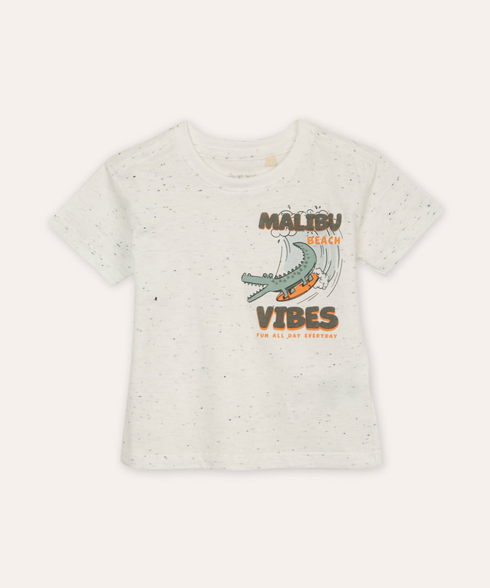 camiseta de algodão infantil manga curta jacaré off white