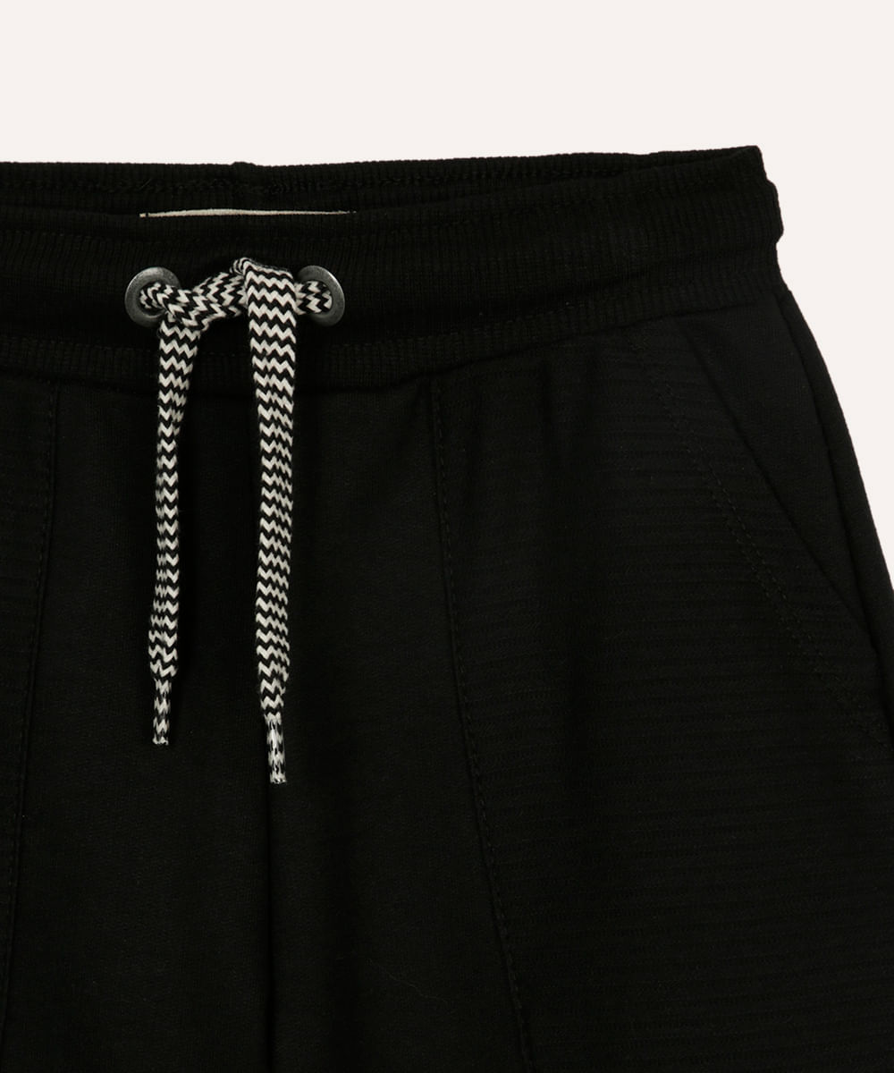 bermuda de moletom infantil com recortes preta