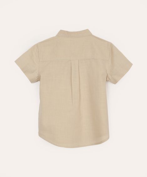 camisa infantil manga curta gola padre com bolso bege