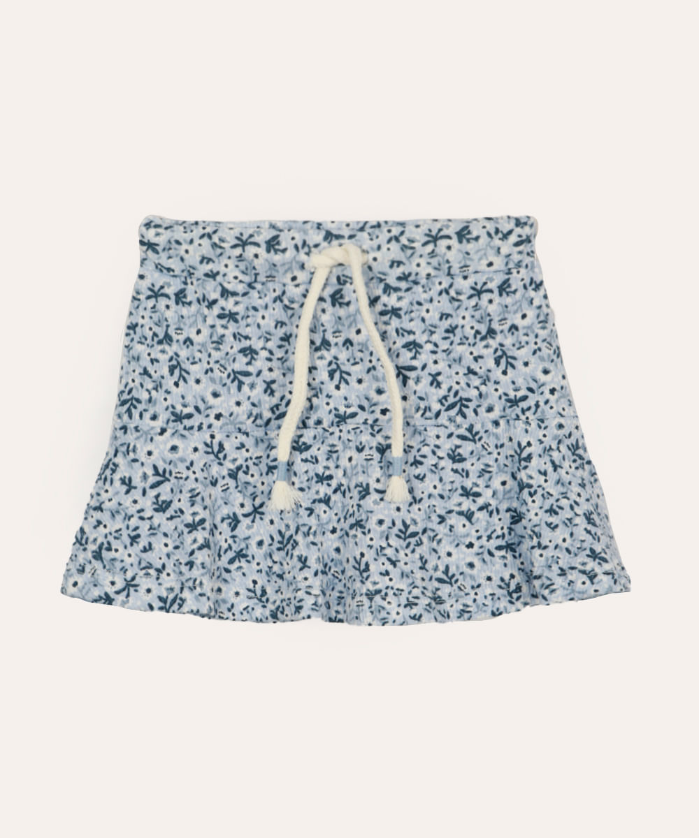 short saia infantil floral azul