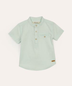 camisa infantil manga curta gola padre com bolso verde