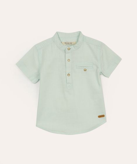 camisa infantil manga curta gola padre com bolso verde