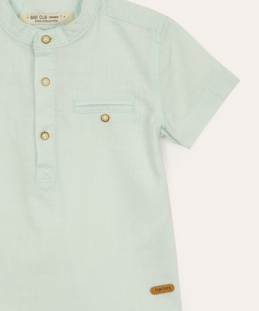 camisa infantil manga curta gola padre com bolso verde