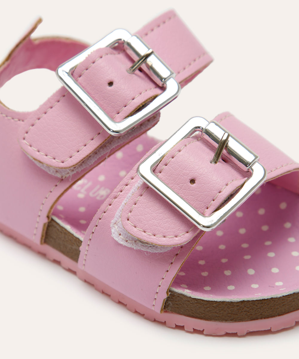 sandália infantil metalizada com fivelas rosa
