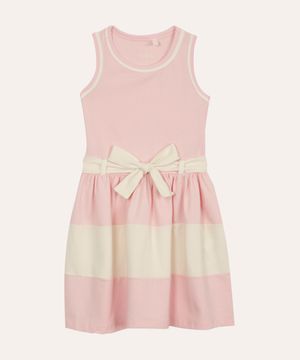 vestido de algodão infantil com laço rosa