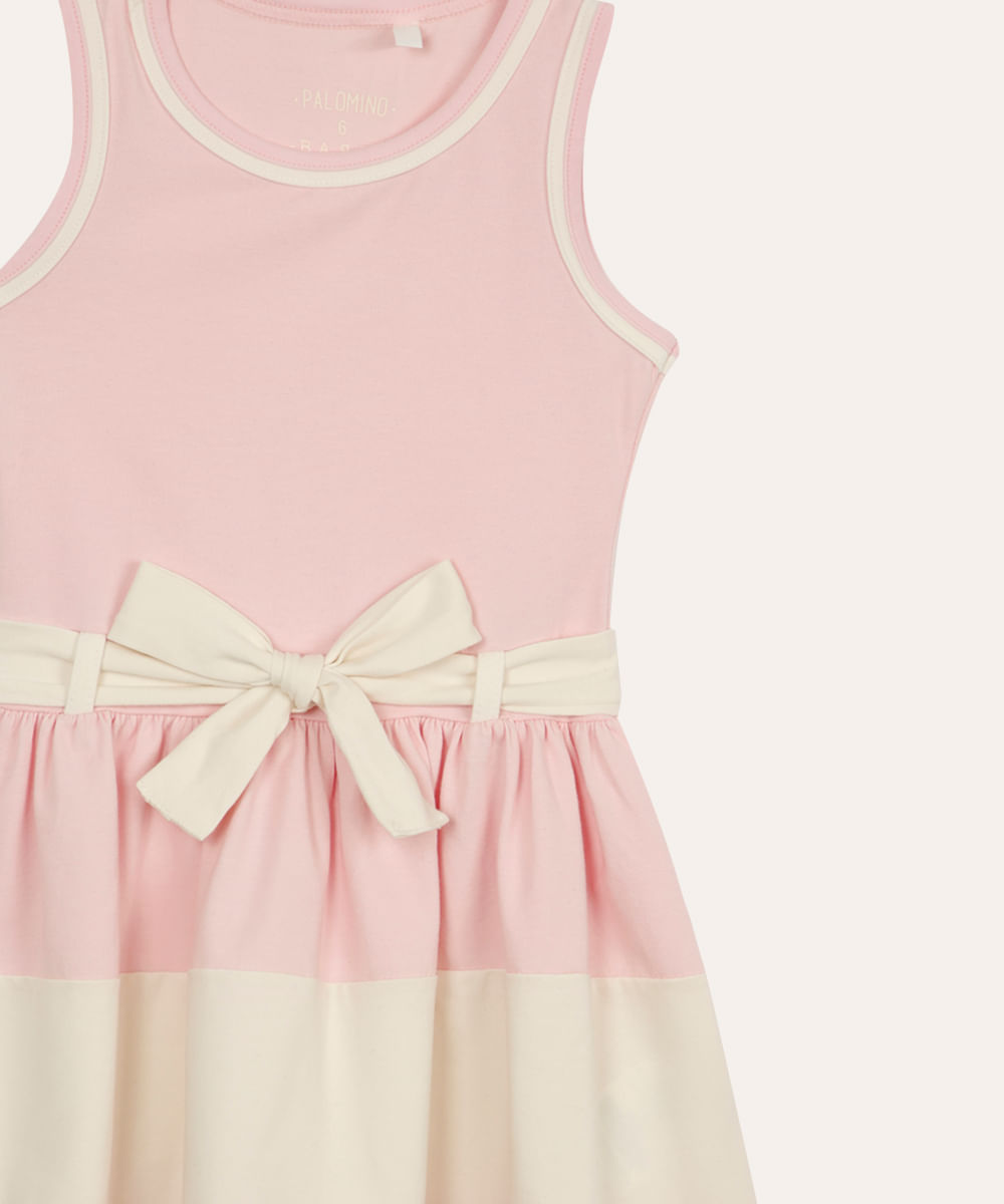vestido de algodão infantil com laço rosa