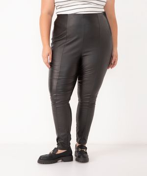 calça legging resinada plus size preto