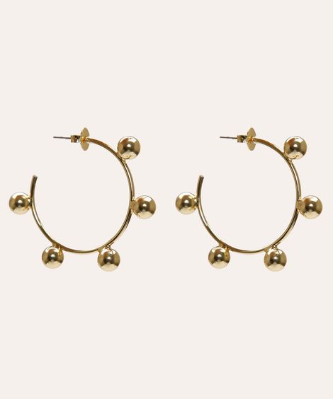brinco de argola com esferas dourado