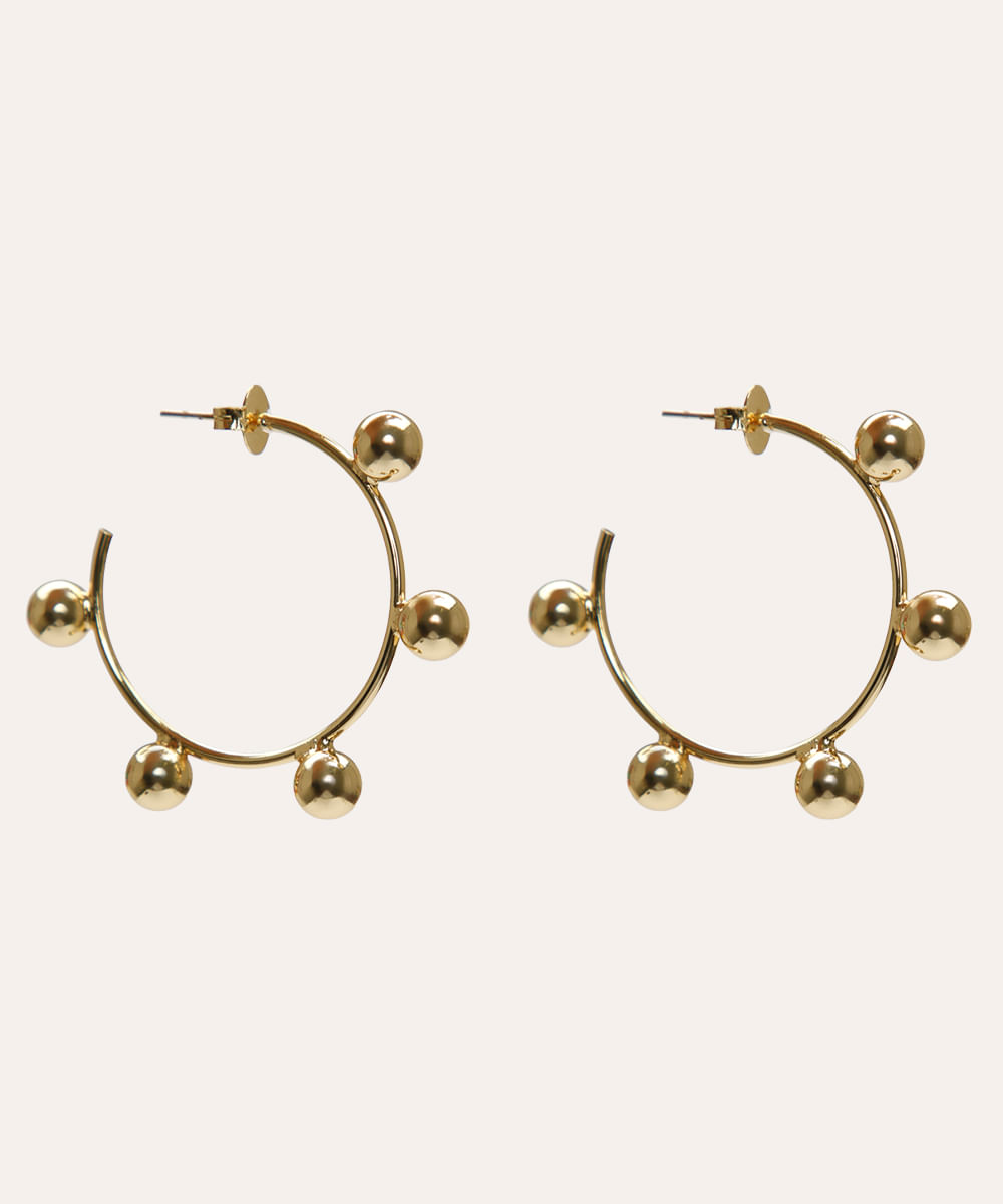 brinco de argola com esferas dourado