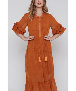 Vestido Fluido Lurex Longuete Terracota