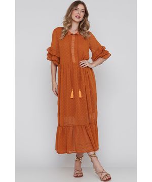 Vestido Fluido Lurex Longuete Terracota