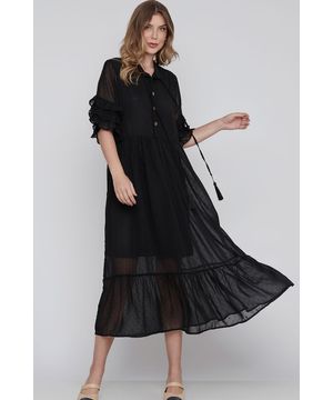 Vestido Fluido Lurex Longuete Preto