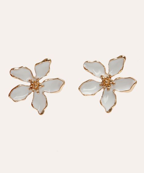 brinco flor esmaltado branco