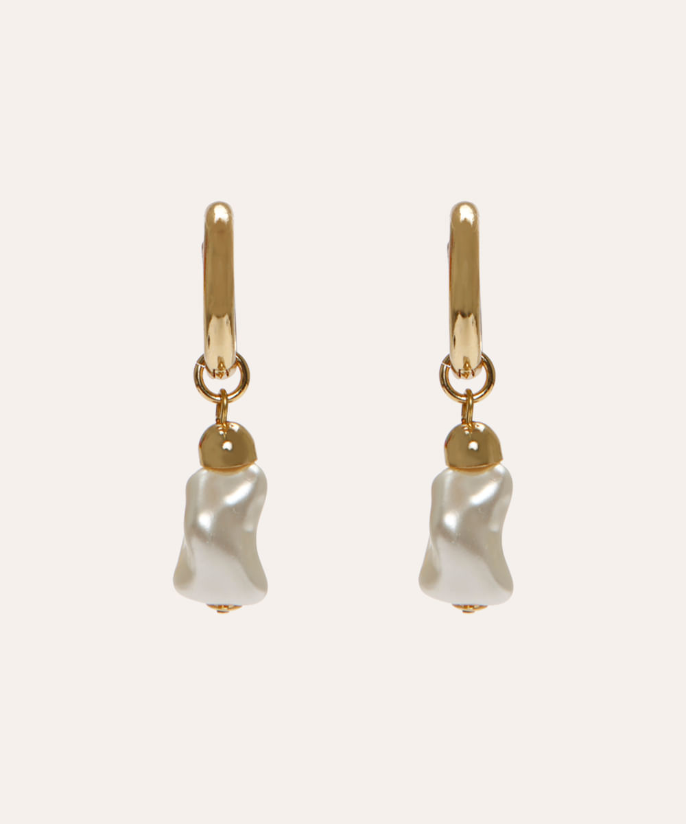 brinco mini argola com pérola dourado