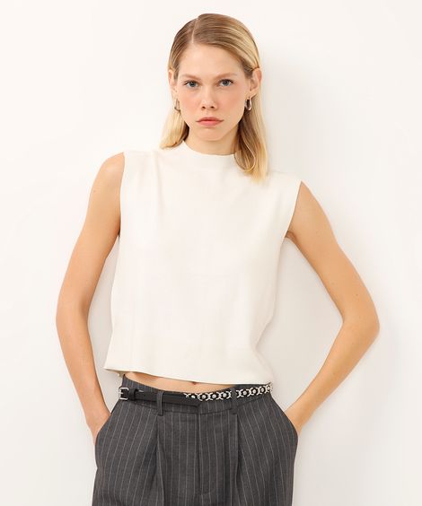 regata de tricot gola alta off white