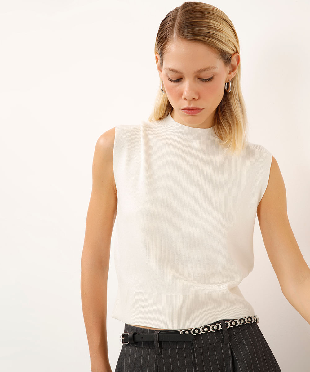 regata de tricot gola alta off white