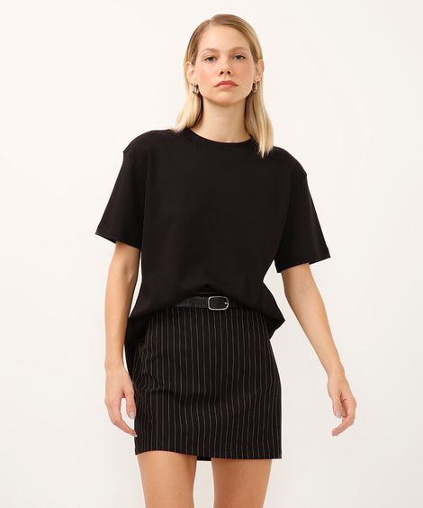 camiseta oversized feminina de algodão peruano interlock preta