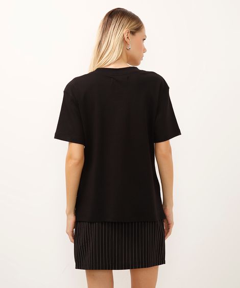 camiseta oversized feminina de algodão peruano interlock preta