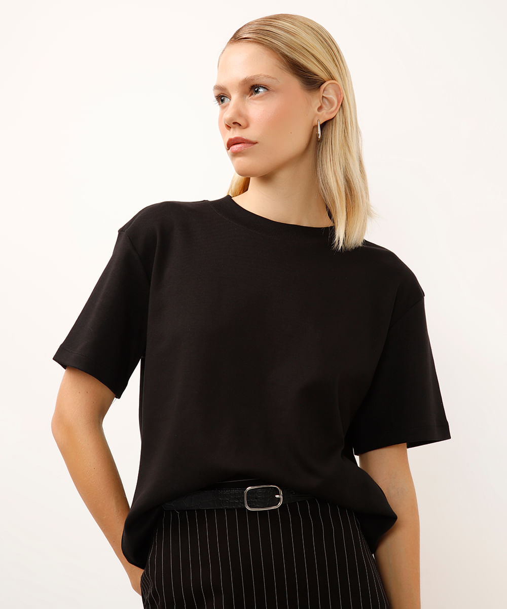 camiseta de algodão peruano manga curta preta