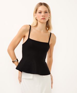 regata de tricot peplum preta