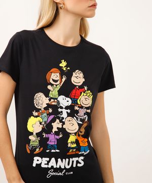 camiseta de algodão manga curta snoopy preta