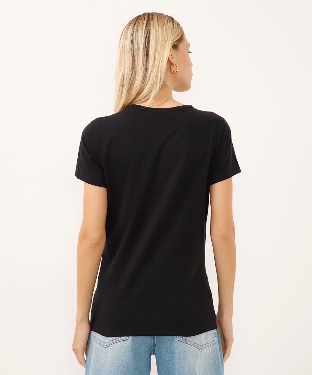 camiseta de algodão manga curta snoopy preta