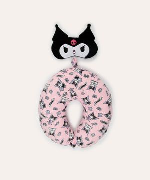 apoio de pescoço com máscara de dormir kuromi rosa