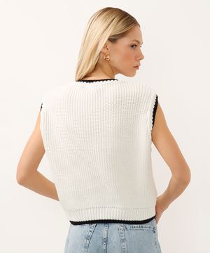 colete de tricot texturizado bicolor off white