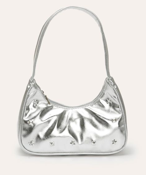 bolsa juvenil shoulder bag metalizada com tachas prata