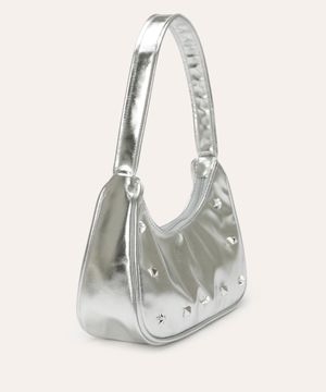 bolsa juvenil shoulder bag metalizada com tachas prata