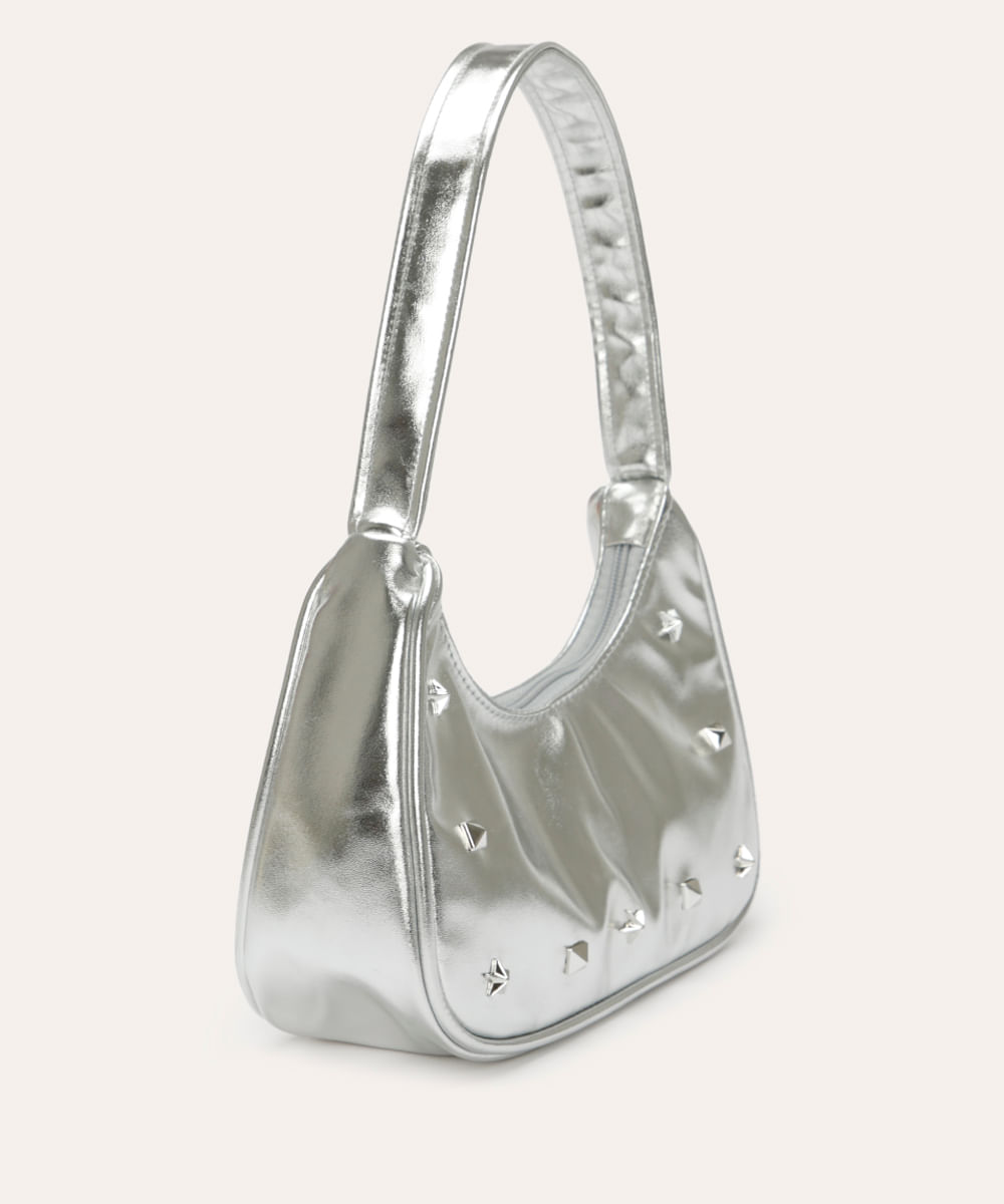 bolsa juvenil shoulder bag metalizada com tachas prata
