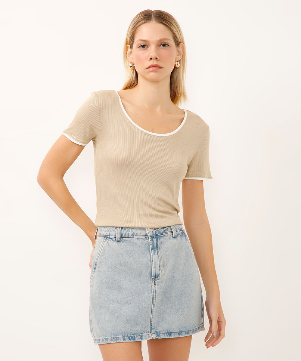 blusa de viscose manga curta bege