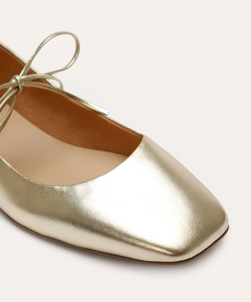 sapatilha boneca com laço oneself dourado