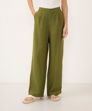 calça wide leg de viscose cintura alta - verde