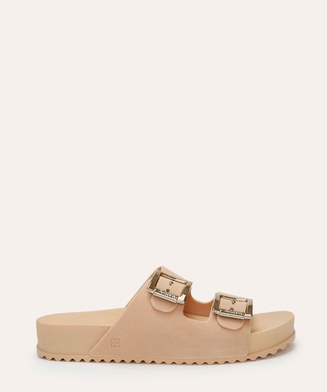 papete feminina zaxy de suede com fivela bege