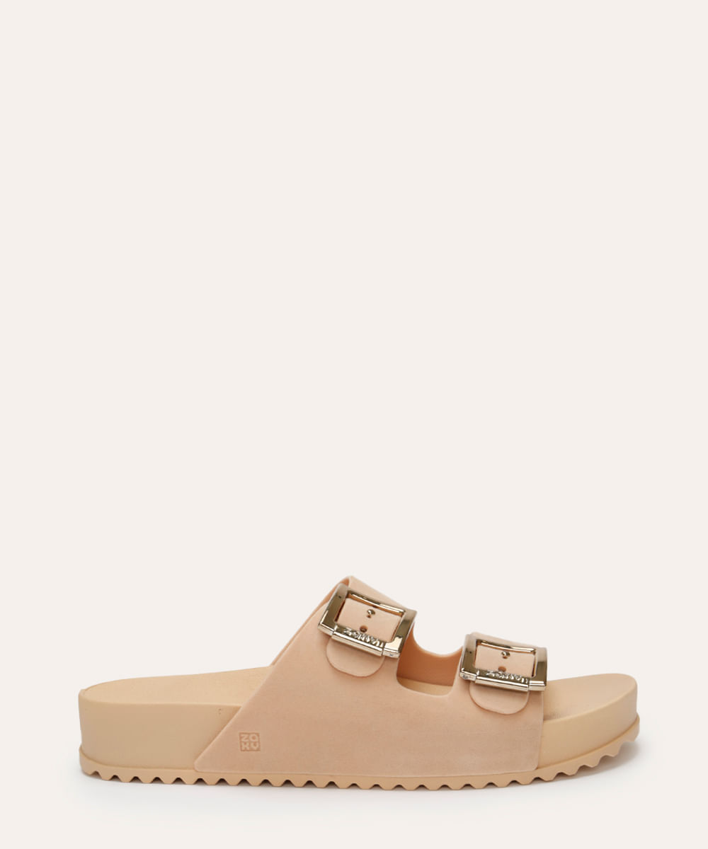 papete feminina zaxy de suede com fivela bege