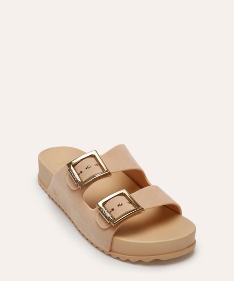 papete feminina zaxy de suede com fivela bege