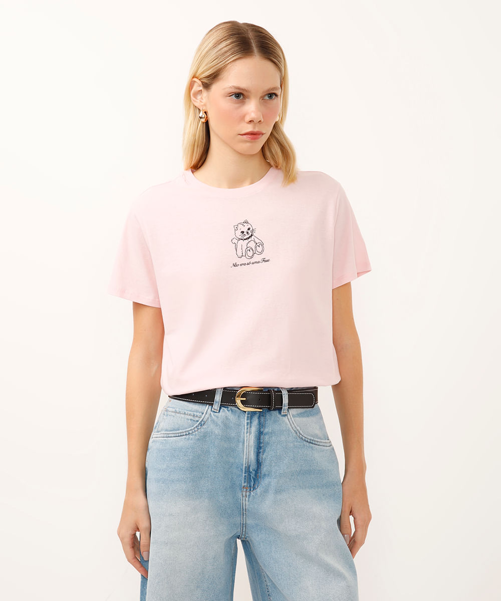 camiseta de algodão manga curta não era só uma fase rosa