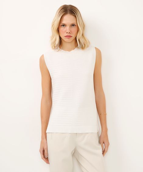regata de tricot texturizado com fenda off white