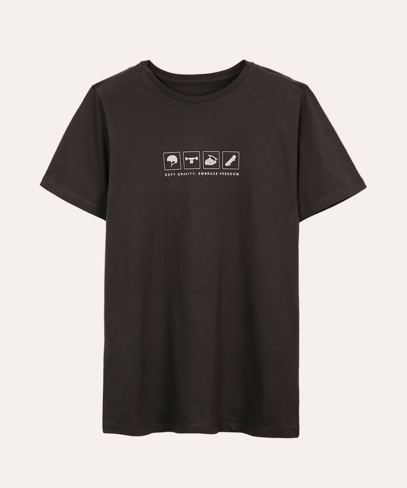 camiseta de algodão juvenil skate cinza