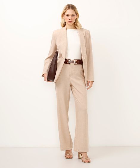 calça wide leg de alfaiataria bege