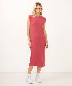 vestido midi básico canelado muscle tee rosa