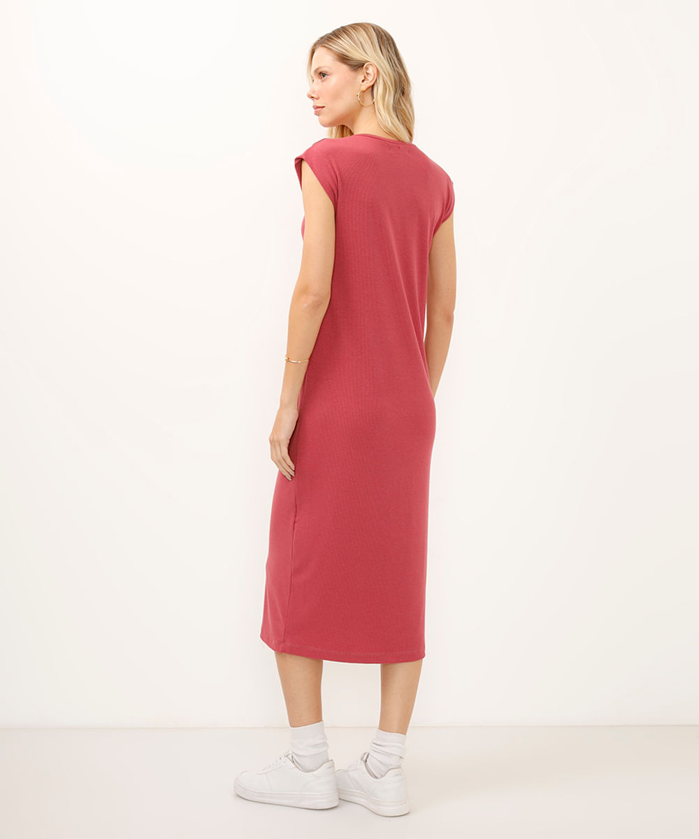 vestido midi feminino muscle tee canelado básico rosa