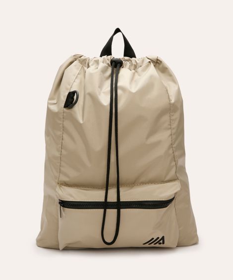 mochila saco com bolso bege
